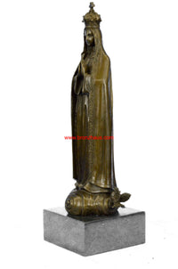 Bronze Art Metal Sculpture Crowned Virgin Mary Bird NR