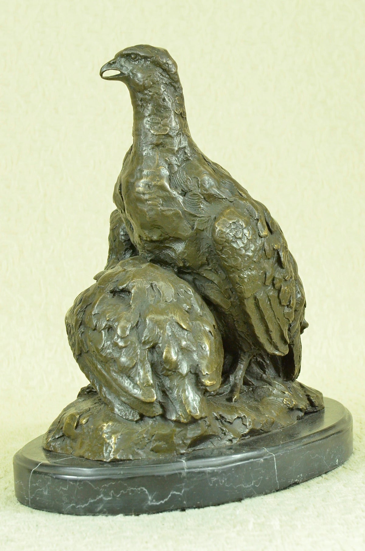 Signed Original 100% Real Bronze Two Baby Eagles Sculpture