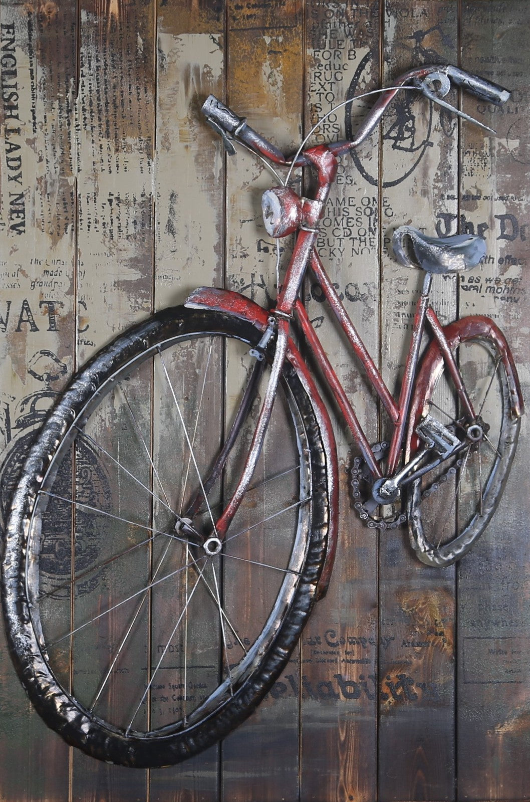 Vintage Red Bicycle 3D Wall Art Mixed Media Canvas