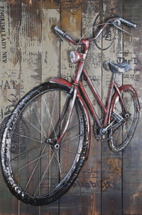 Vintage Red Bicycle 3D Wall Art Mixed Media Canvas