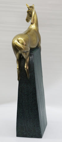 Large Green and Gold Patina Stallion Horse Bronze Sculpture