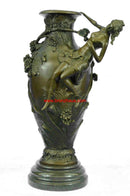 Signed Moreau Nude Girl Floral Vase Bronze Hot Cast