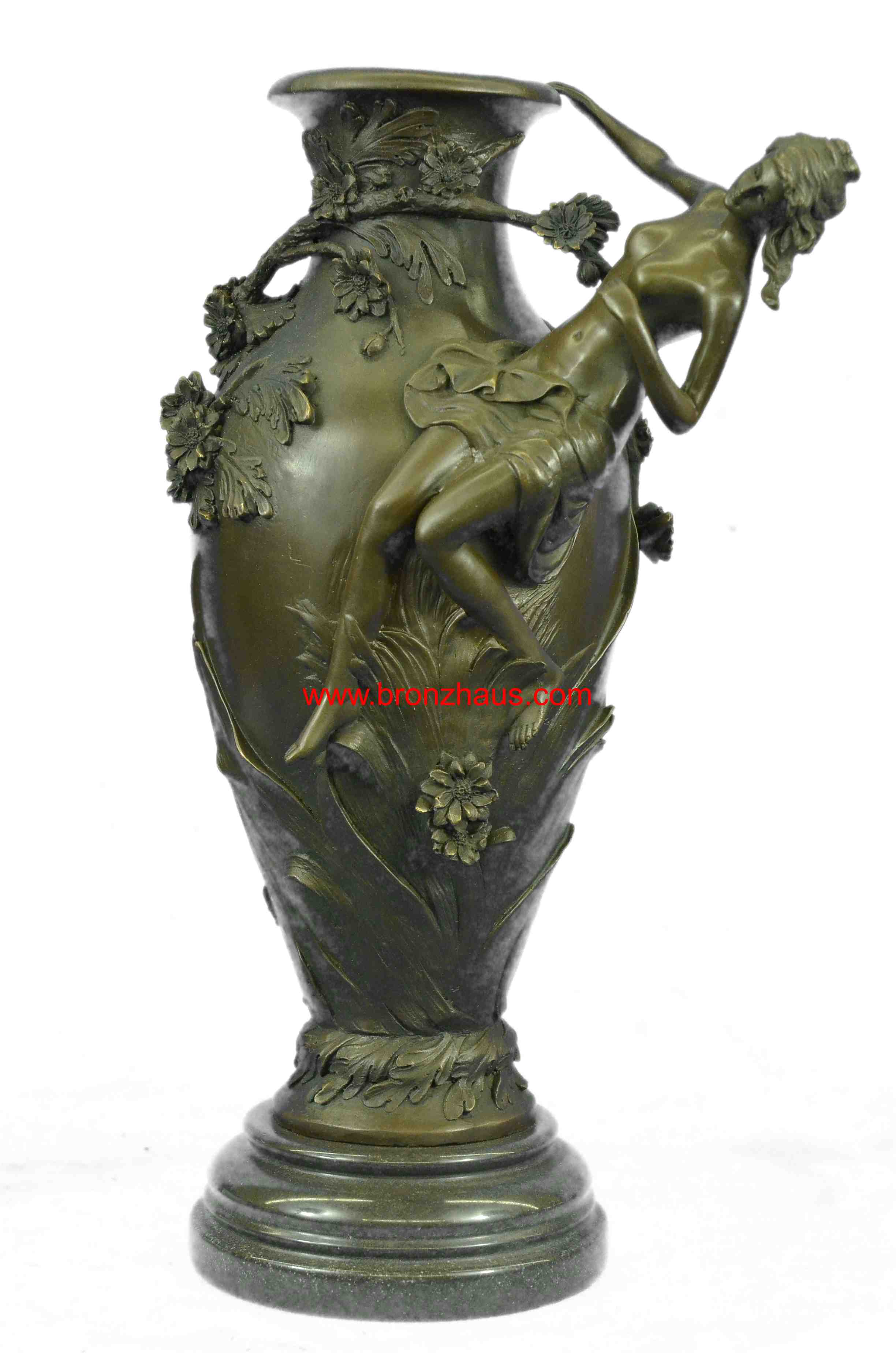 Signed Moreau Nude Girl Floral Vase Bronze Hot Cast