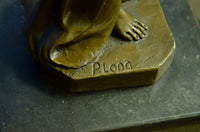 Art Deco Nude Female Signed Long Bronze Sculpture Figure