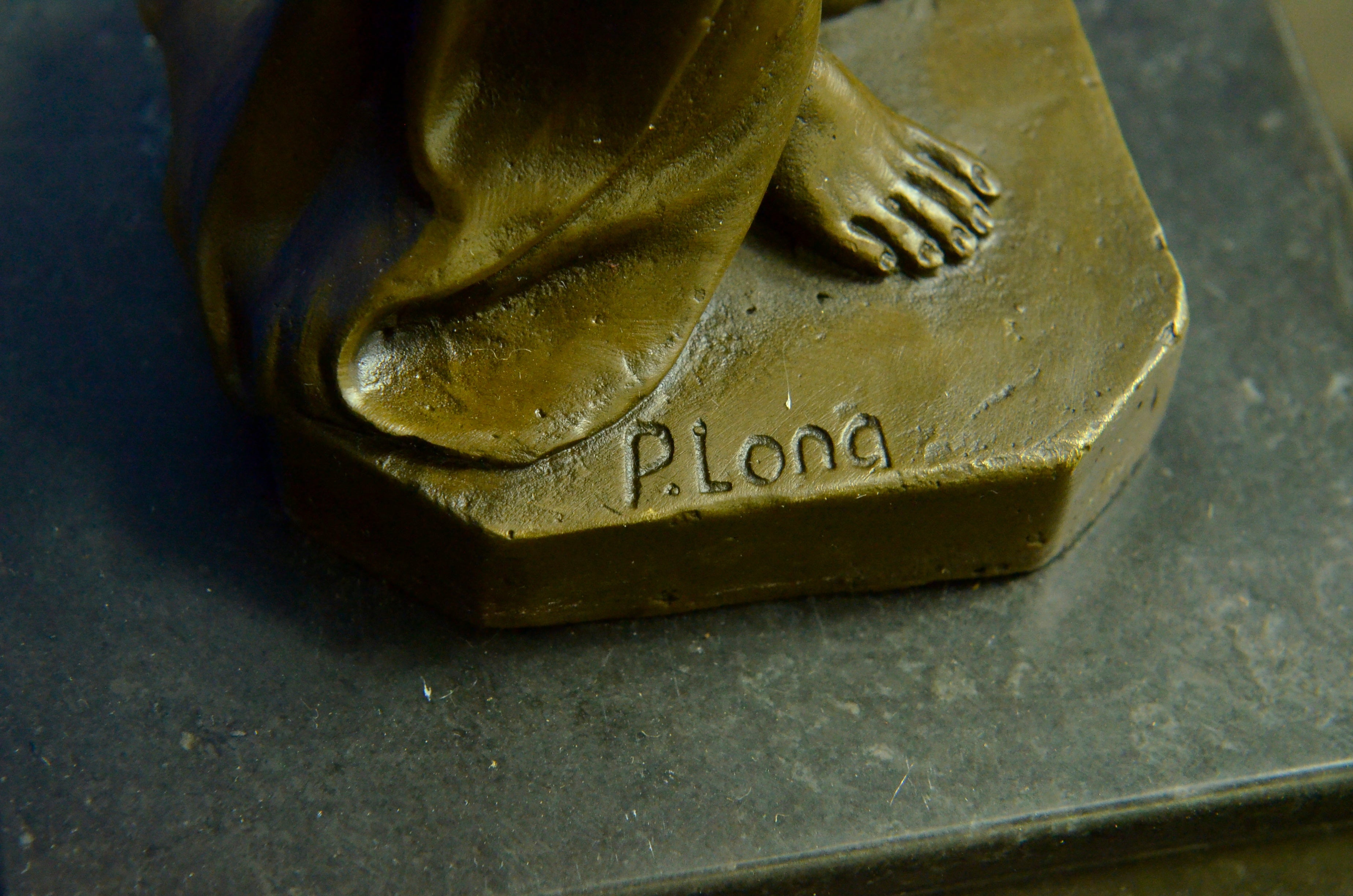 Art Deco Nude Female Signed Long Bronze Sculpture Figure