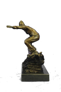 Real Bronze Marble Ski Snowboarder Winter Sport Sculpture