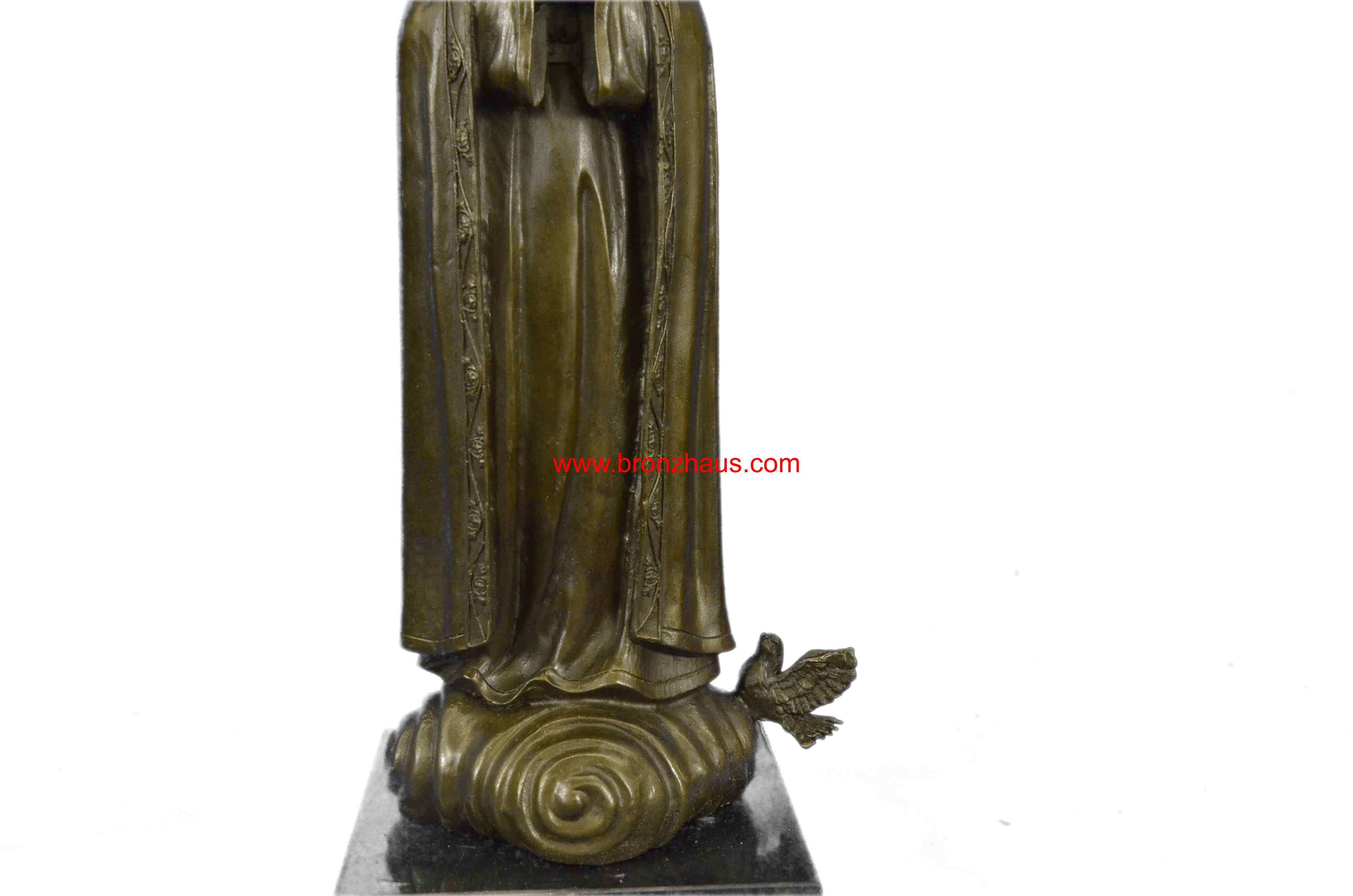 Bronze Art Metal Sculpture Crowned Virgin Mary Bird NR