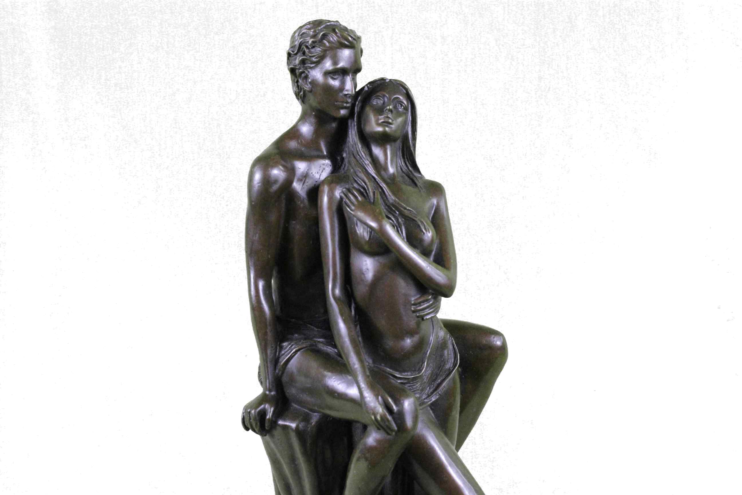 Superb HotCast Nude Couple Male Female Bonze Sculpture Marble Base Figure Statue