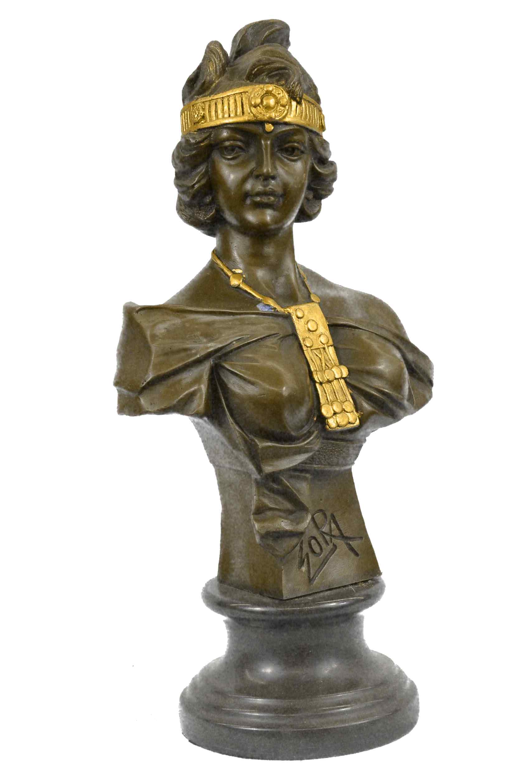 Art Nouveau Gold Patina Two Tone Woman Bronze Sculpture