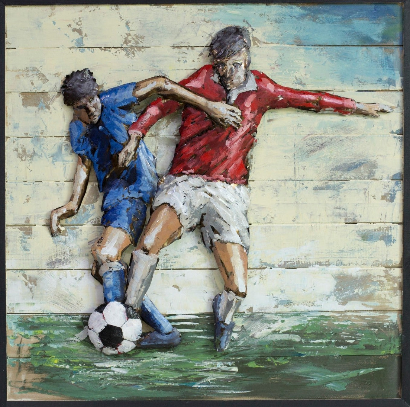 Soccer Players 3D Cutout Metal Wood Wall Art Painting