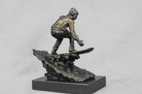Real Bronze Marble Ski Snowboarder Winter Sport Sculpture