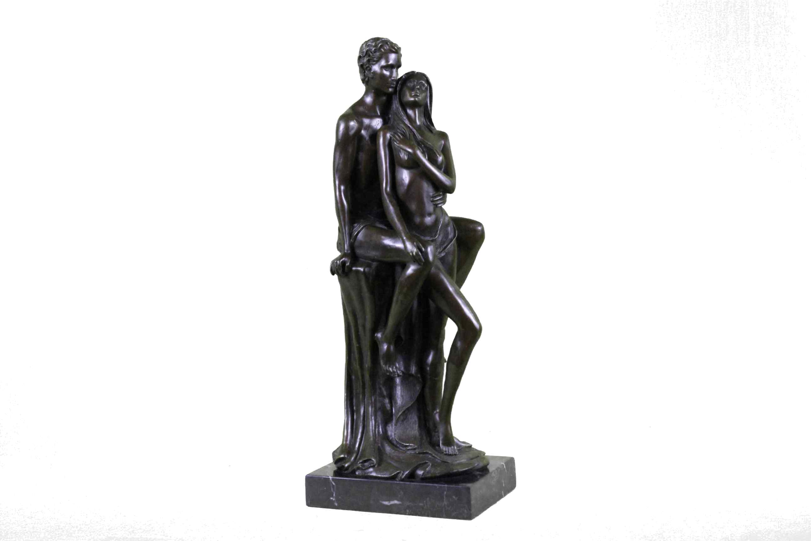 Superb HotCast Nude Couple Male Female Bonze Sculpture Marble Base Figure Statue