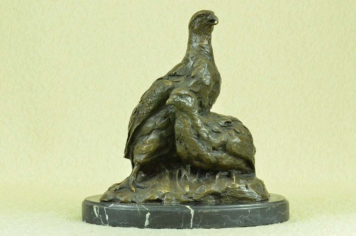 Signed Original 100% Real Bronze Two Baby Eagles Sculpture