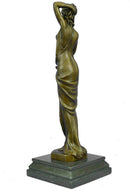 Art Deco Nude Female Signed Long Bronze Sculpture Figure