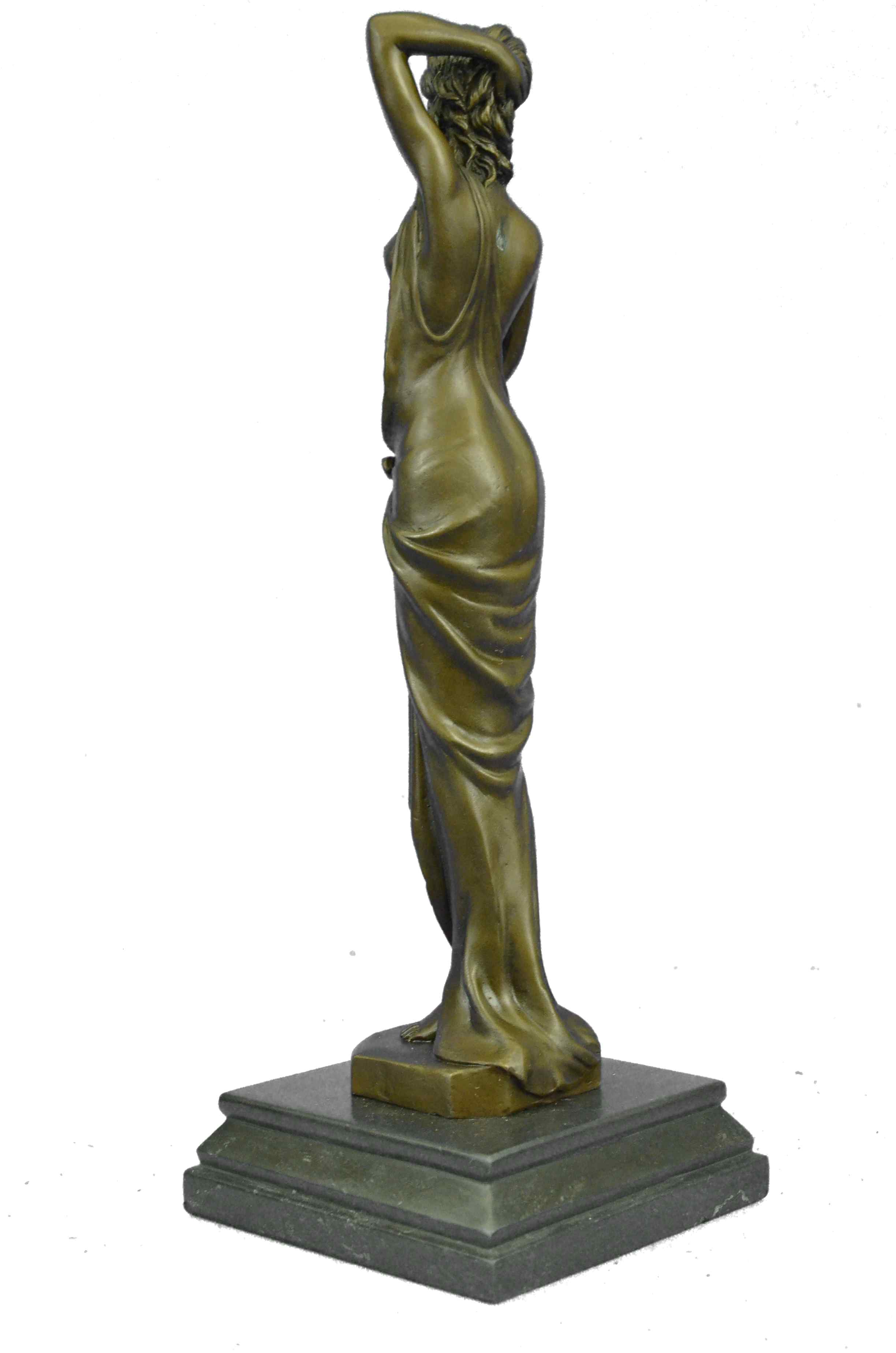 Art Deco Nude Female Signed Long Bronze Sculpture Figure