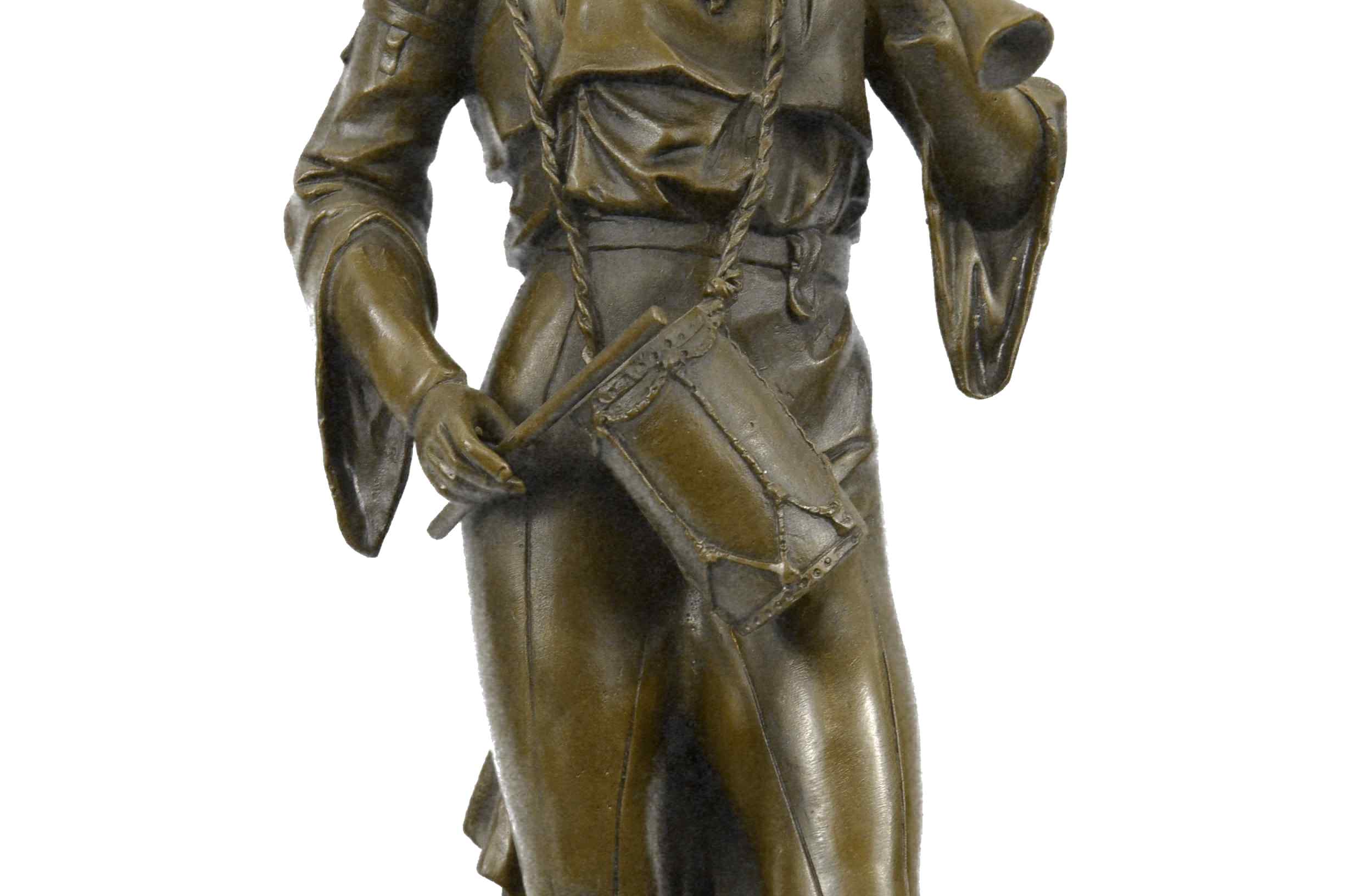French Civil War Drummer Bronze Sculpture Marble Base