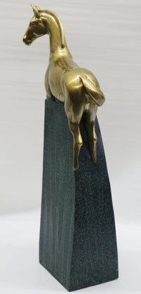 Large Green and Gold Patina Stallion Horse Bronze Sculpture