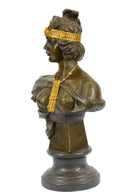 Art Nouveau Gold Patina Two Tone Woman Bronze Sculpture
