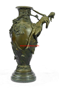 Signed Moreau Nude Girl Floral Vase Bronze Hot Cast