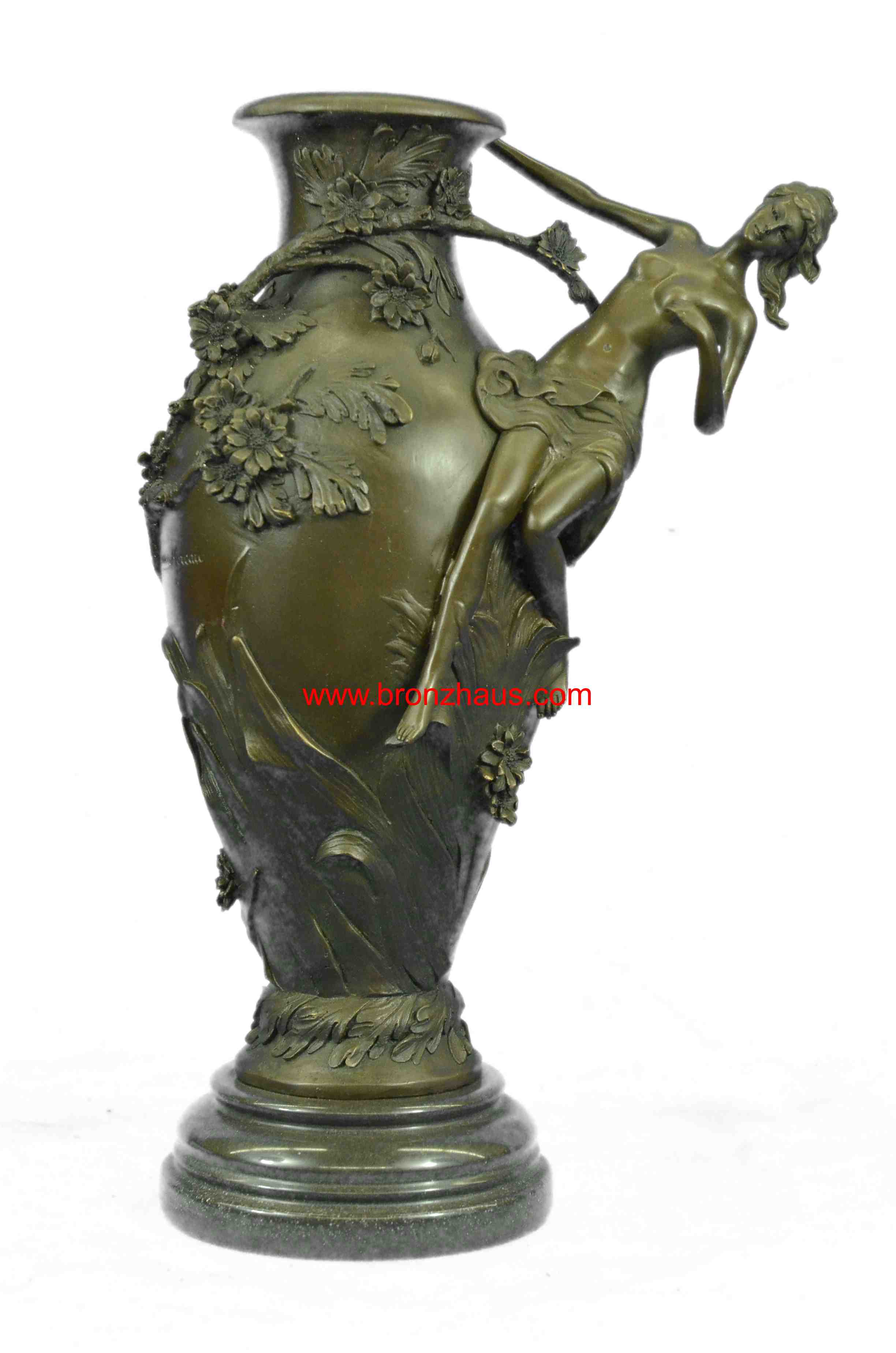 Signed Moreau Nude Girl Floral Vase Bronze Hot Cast