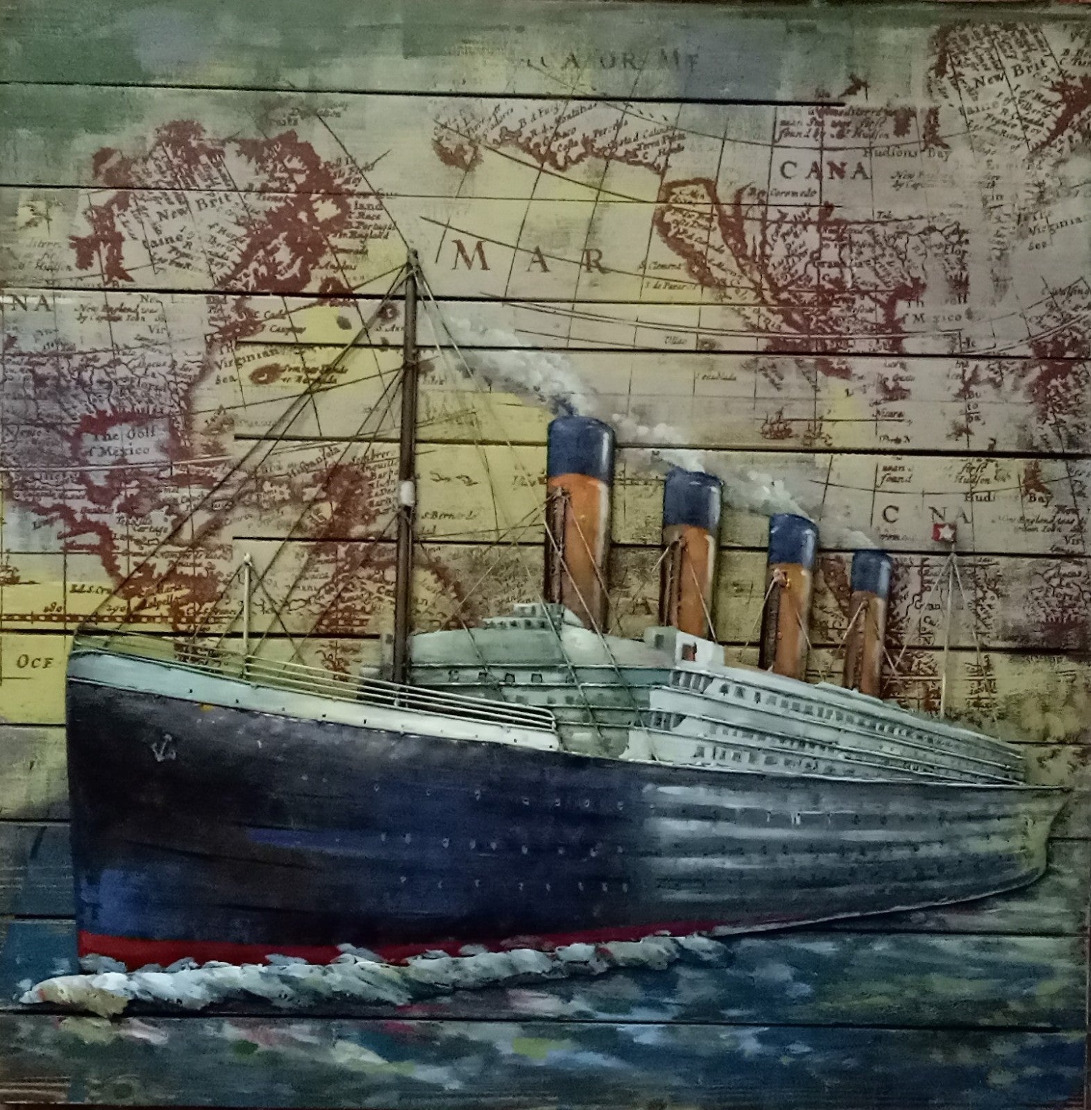 Mixed Media Metal Cutout 3D Wall Art Old Steam Ship
