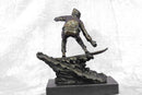 Real Bronze Marble Ski Snowboarder Winter Sport Sculpture