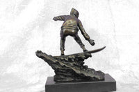 Real Bronze Marble Ski Snowboarder Winter Sport Sculpture