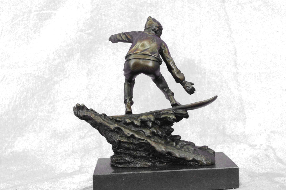 Real Bronze Marble Ski Snowboarder Winter Sport Sculpture