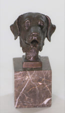 Labrador Retriever Head Bust Bronze Sculpture Marble Base Book End