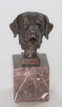 Labrador Retriever Head Bust Bronze Sculpture Marble Base Book End