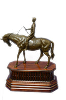 JOCKEY RIDING HORSE BRONZE STATUE FIGURE FIGURIN HOT CAST MARBLE BASE SCULPTURE