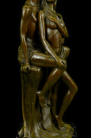Superb HotCast Nude Couple Male Female Bonze Sculpture Marble Base Figure Statue