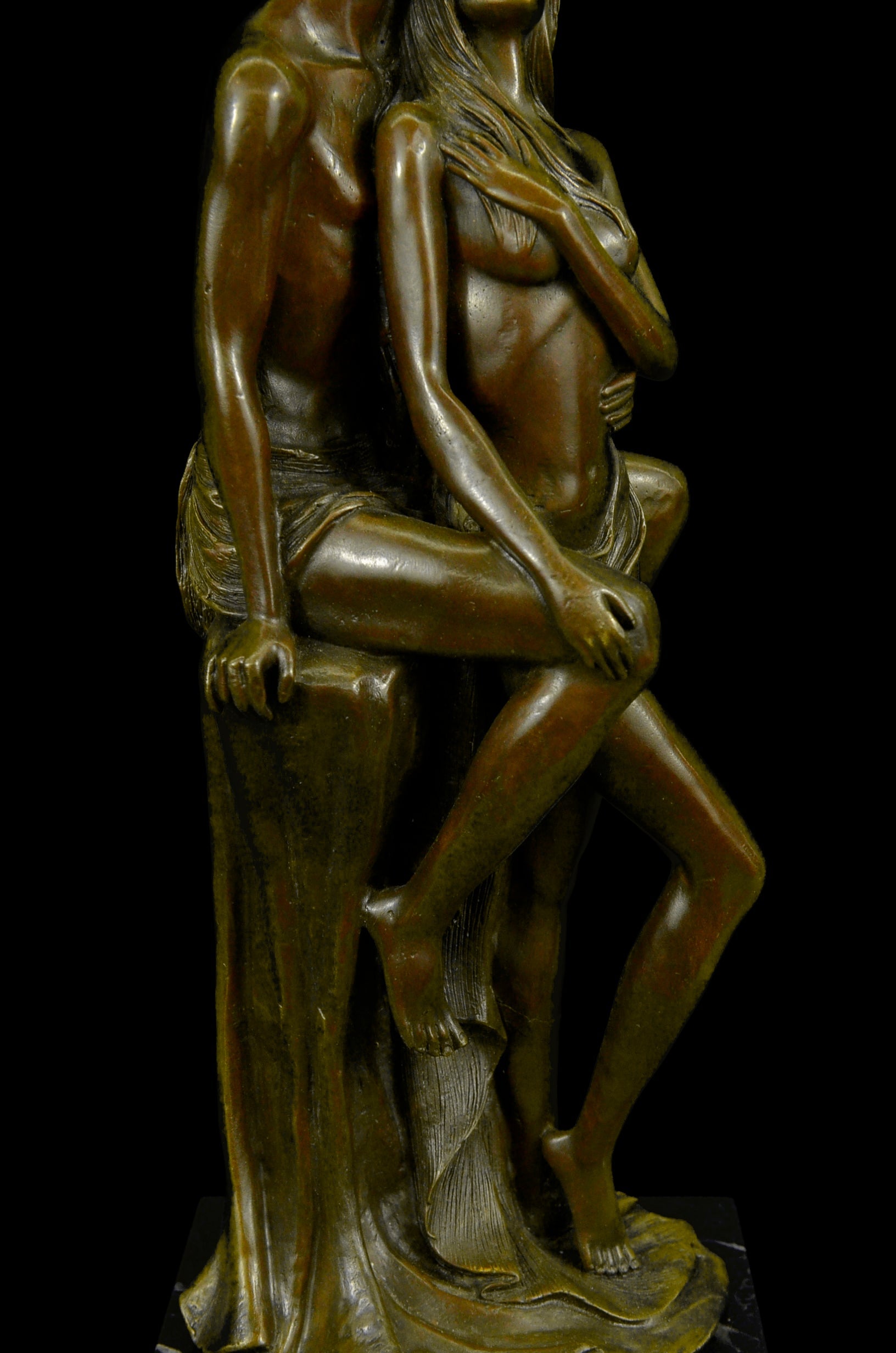Superb HotCast Nude Couple Male Female Bonze Sculpture Marble Base Figure Statue