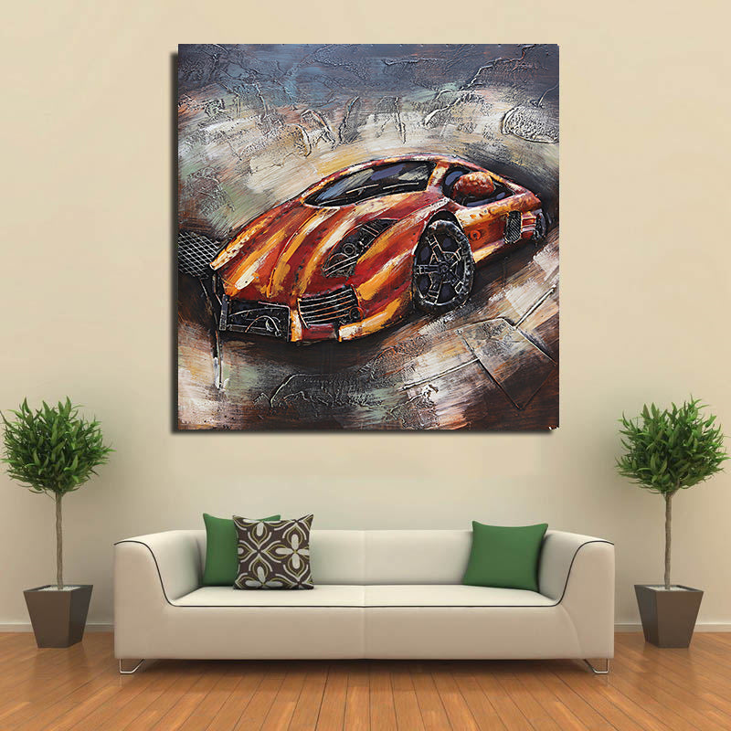 Luxury Orange Lamborghini 3D Mixed Media Wall Art