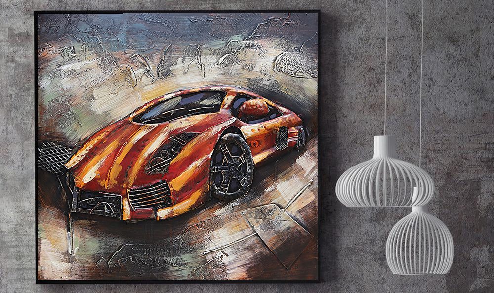Luxury Orange Lamborghini 3D Mixed Media Wall Art