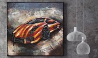Luxury Orange Lamborghini 3D Mixed Media Wall Art