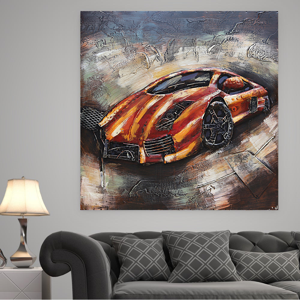 Luxury Orange Lamborghini 3D Mixed Media Wall Art