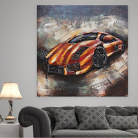 Luxury Orange Lamborghini 3D Mixed Media Wall Art