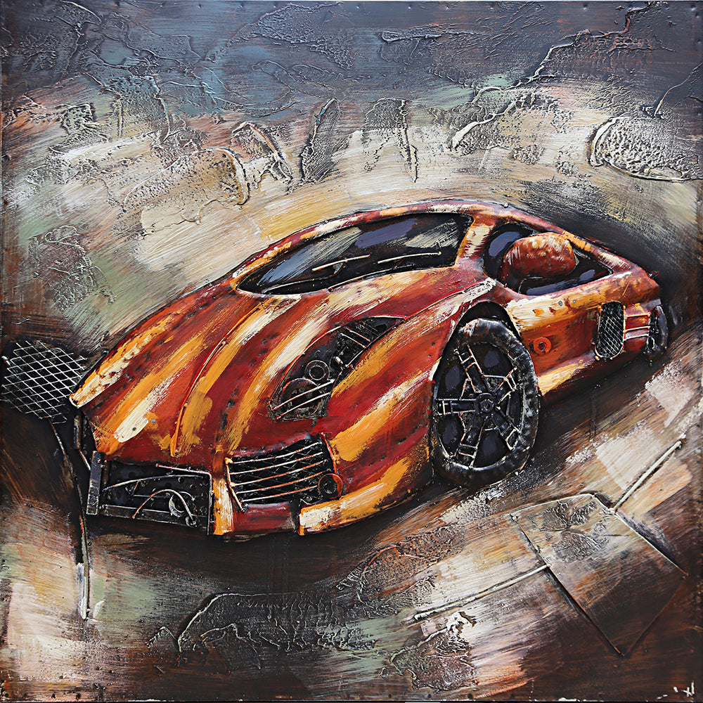 Luxury Orange Lamborghini 3D Mixed Media Wall Art