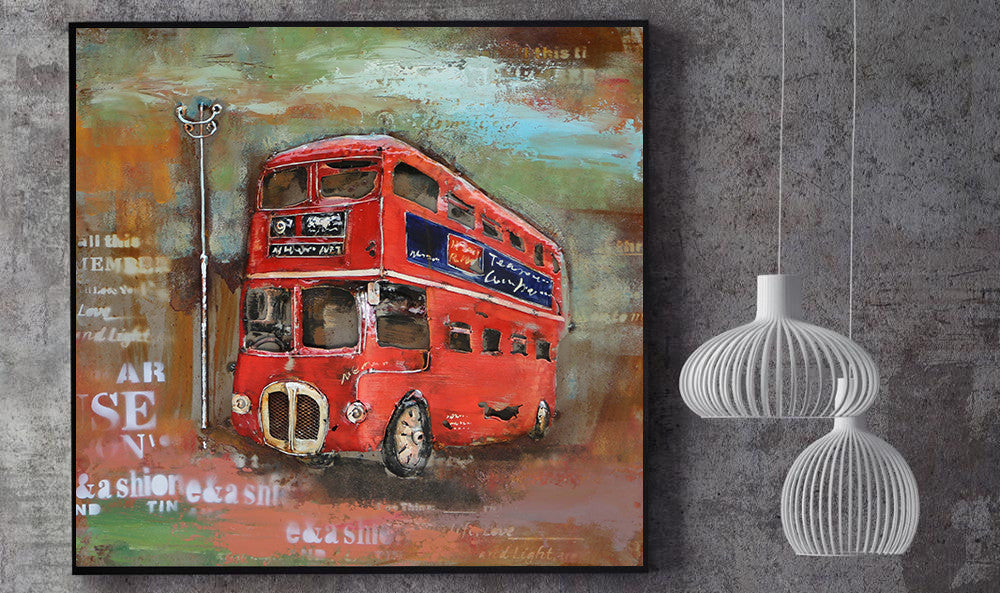 London England Double Decker Red Bus Mixed Media Wall Art