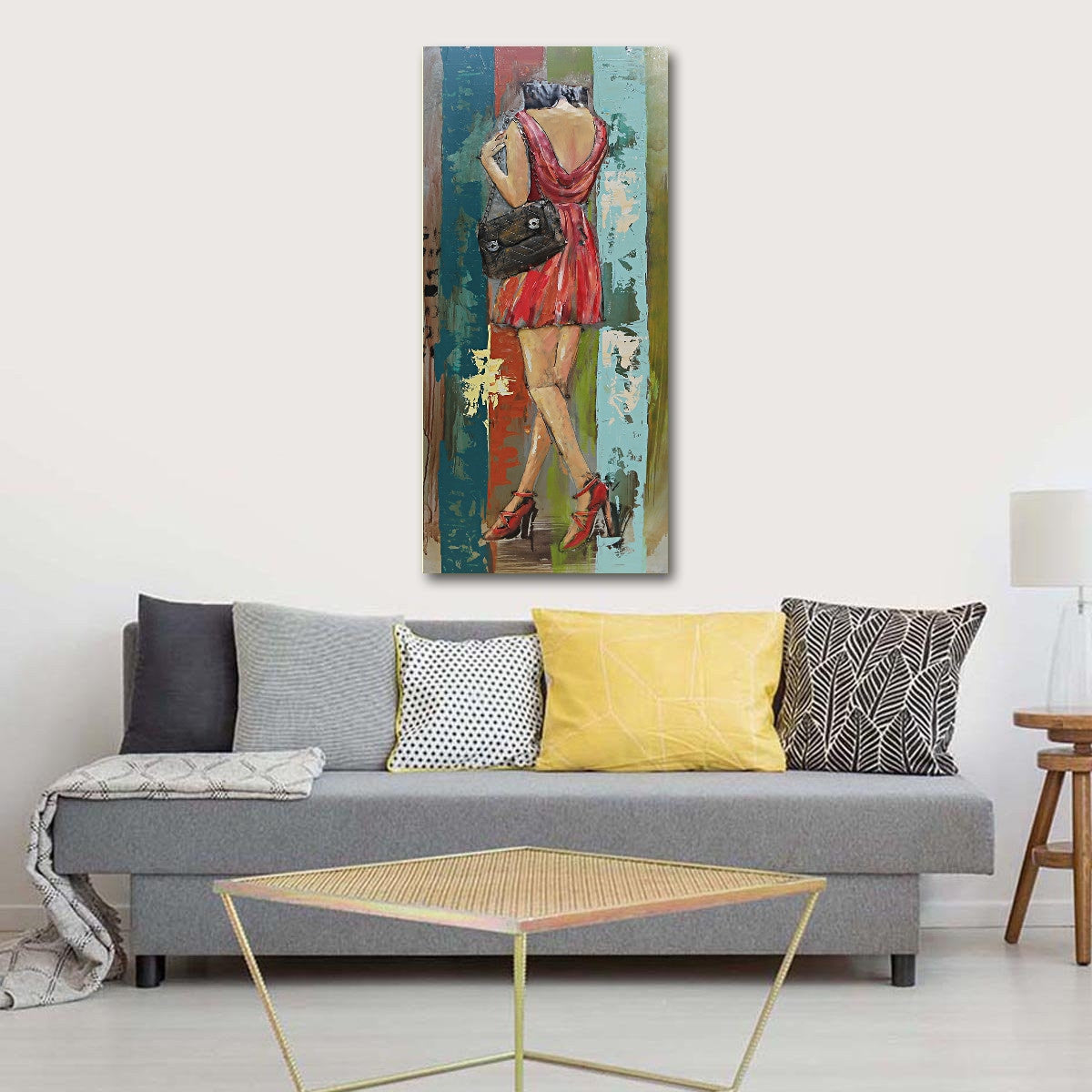 Young Woman in Red Dress 3D Wall Art Mixed Media Painting