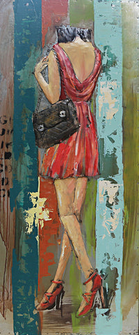 Young Woman in Red Dress 3D Wall Art Mixed Media Painting