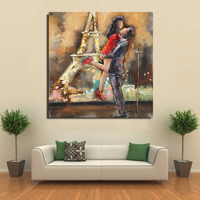 Lovers Couple Eiffel Tower Paris Romance Metal & Wood Wall Art