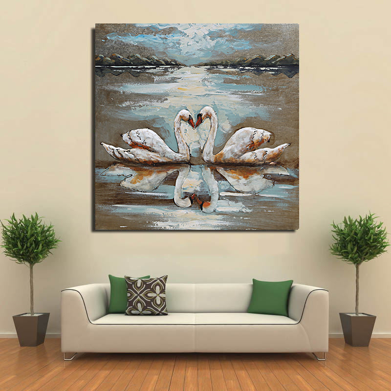 Two Swans Heart Shaped Love Romance 3D Wall Art Painting