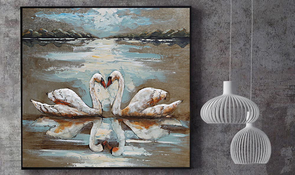 Two Swans Heart Shaped Love Romance 3D Wall Art Painting