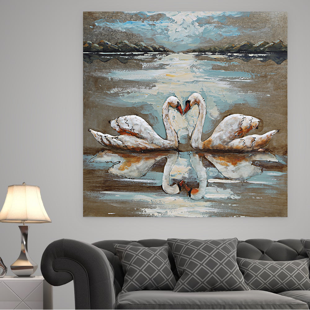 Two Swans Heart Shaped Love Romance 3D Wall Art Painting