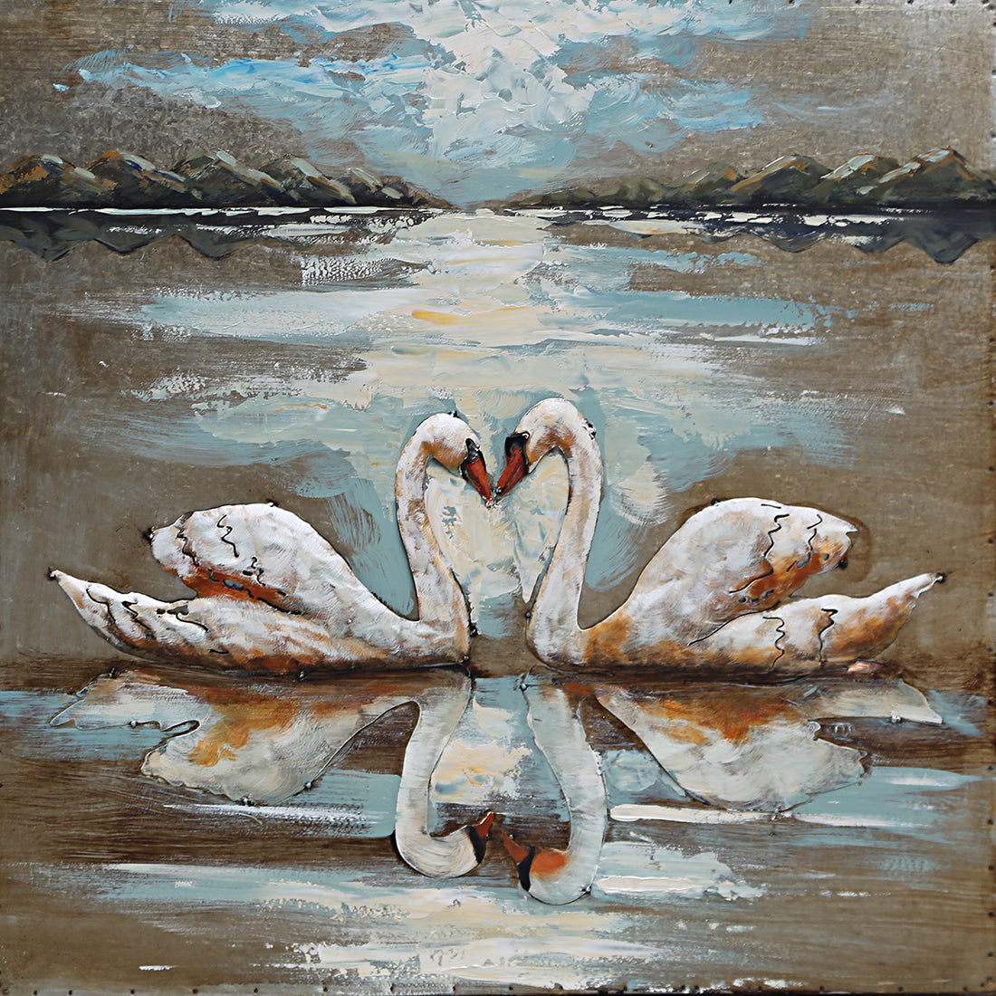 Two Swans Heart Shaped Love Romance 3D Wall Art Painting