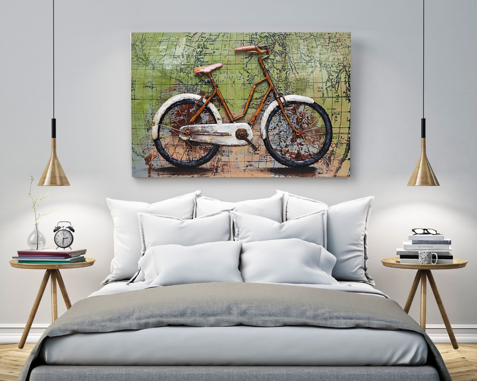 Rustic Bicycle & World Map 3D Wall Art Metal Cutout