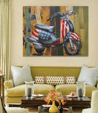 Moped Vespa Scooter American Flag 3D Metal Cutout Wall Art