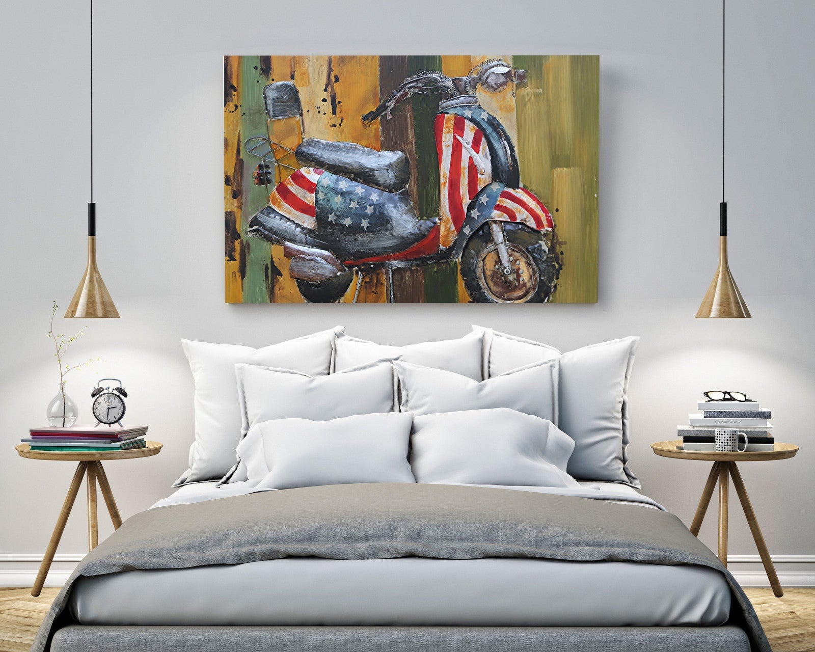 Moped Vespa Scooter American Flag 3D Metal Cutout Wall Art